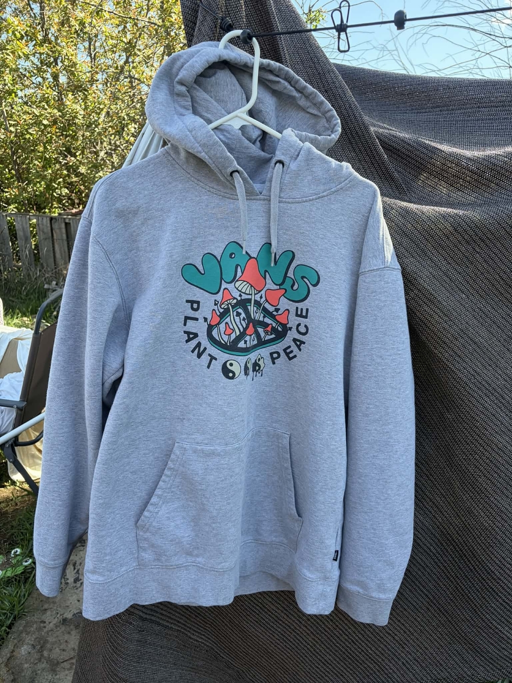 Vans Mushroom Hoodie Plant Peace Gray Large Graphic Pullover Streetwear